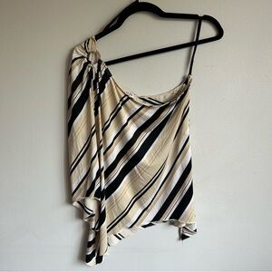 MKM Large Asymmetrical One Shoulder Top Diagonal Stripes Draped Hem Y2K Chic